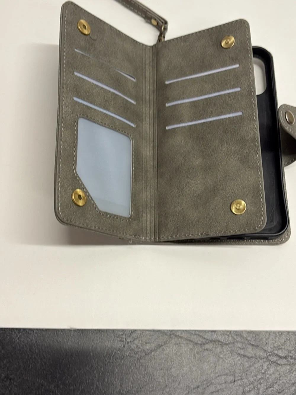 Gray Wallet Folio iPhone 12 Case with Wrist Strap
